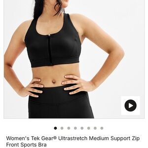 Tek Gear Women's Zip-Front Black Sports Bra